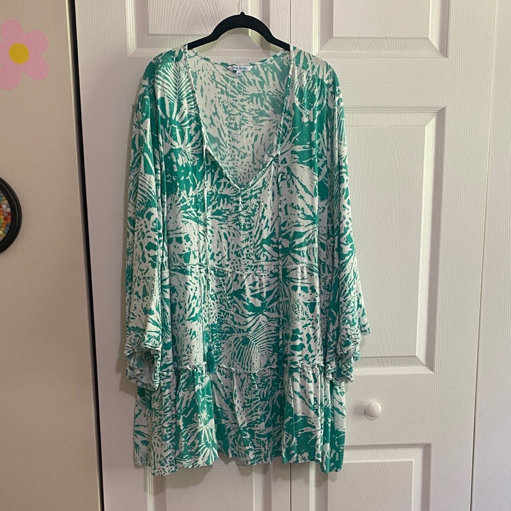 Green and White Patterned coverup dress